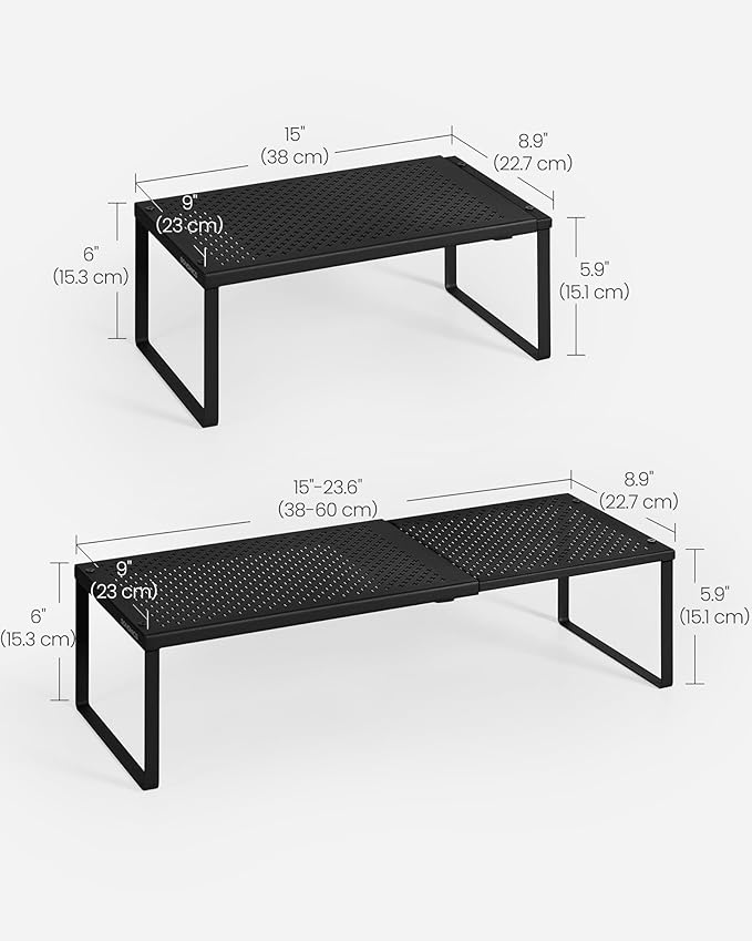 SONGMICS Spice Rack, Expandable Kitchen Countertop Shelf, Small Cupboard Organizer, Metal, Space-Saving Tabletop Shelf, Matte Black UKCS007B01-Ruum Studio Home