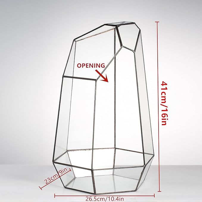 NCYP Large Geometric Terrarium - 16 Inches Tall Irregular Open Glass Terrarium Pot - Home Garden Tabletop Decoration Planter for Air Plants Succulents, Handmade (NO Plants, No Door)-Ruum Studio Home