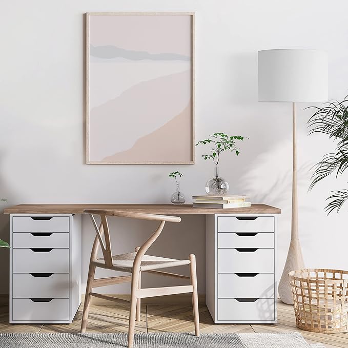 GLOBE Electric 52112 65" Floor Lamp, Faux Wood Finish, White Cotton Shade, Japandi Style, E26 Base, Modern Bedroom and Living Room Lighting-Ruum Studio Home