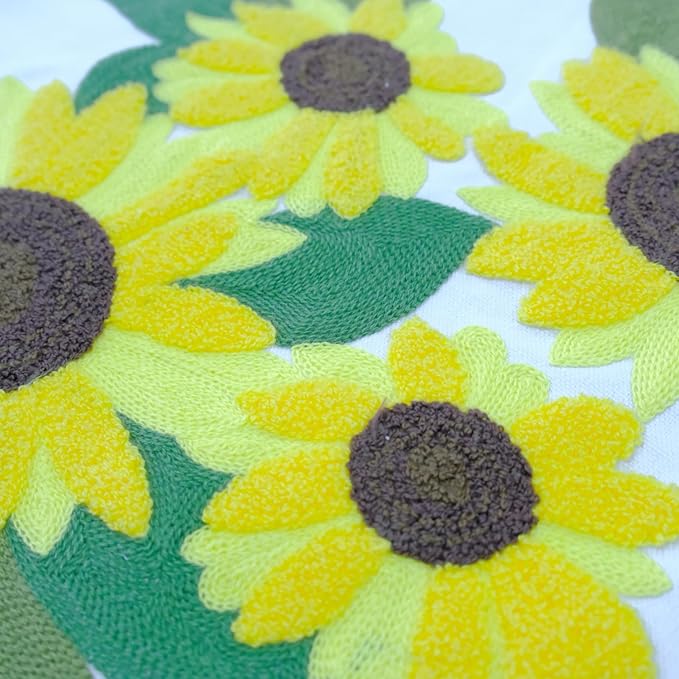 Embroidered Decorative Throw Pillow Cover, 18"x18" Set of 2, Farmhouse Pillowcase Yellow Sunflower Knit Pattern Cotton Canvas Cushion Case Square Floral Pillow Case for Sofa Couch Bed Living Room-Ruum Studio Home