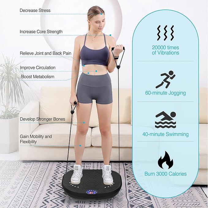 AXV Vibration Plate Exercise Machine Whole Body Workout Power Vibrate Fitness Platform Vibrating Machine Exercise Board for Weight Loss Shaping Toning Wellness Home Gyms Workout-Ruum Studio Home
