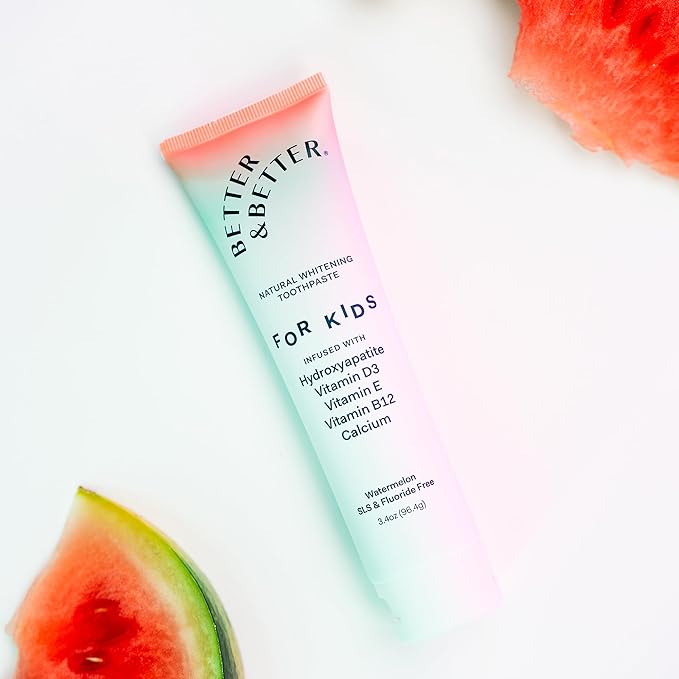 Better & Better Kids Toothpaste | Natural Hydroxyapatite Toothpaste Infused w/Calcium & Vitamins D, E, B12 | Fluoride & SLS Free for Sensitive Brushers | Watermelon Flavor | 3.4oz, 1 Pack-Ruum Studio Home