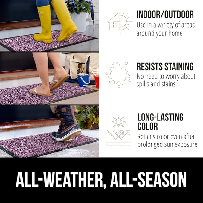GORILLA GRIP 100% Waterproof All-Season WeatherMax Doormat, 23x35, Durable Natural Rubber, Stain and Fade Resistant, Low Profile, Indoor Outdoor Doormats, Easy Clean Entry Mat, Purple Confetti Daisy-Ruum Studio Home