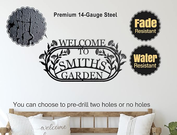 YTDESIGN Personalized Garden Sign, 42.0 x 12.0 inches, Stainless Steel, Decorative Outdoor Signage-Ruum Studio Home