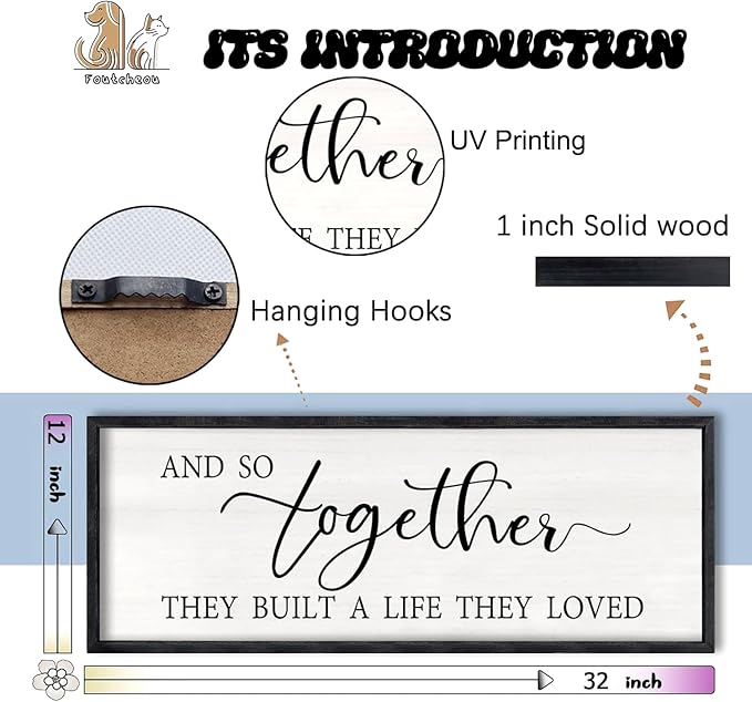 And So Together They Built A Life They Loved Sign Large Above Bed Wall Decor 32"×12" for Bedroom Over Bed Wall Art Hanging (Black)-Ruum Studio Home
