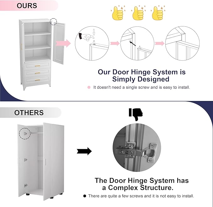 Pantry Kitchen Cabinet with Drawer, 75" Tall Pantry Storage Cabinet, Metal Storage Cabinets with Doors and Shelves, Large Freestanding Cupboard for Dining Room, Assembly Required, White-Ruum Studio Home