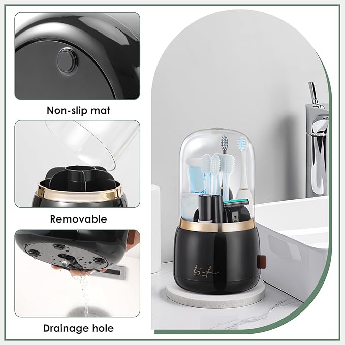Toothbrush Holders for Bathrooms,Rotating 7-Slot with Cover and Draining Water,Kids Electric Toothbrush Holder and Toothpaste Stand Storage for Bathroom Accessories Counter Organizer Vanity-Ruum Studio Home