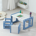 3 in 1 Montessori Weaning Table and 2 Chairs Set, Kids Activity Table Set, 2 Height Levels, Toddlers Activity Table for Drawing, Dining, Reading and Playing, Blue-Ruum Studio Home
