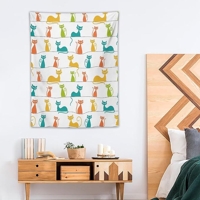 ICMOLYYENLO Boho Medieval Cat Tapestry, Abstract Atomic Starburst Geometric Aesthetic Art Wall Hanging For Bedroom Living Room Dormitory 60x80 Inches-Ruum Studio Home