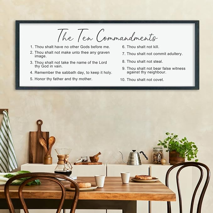 LuZhiQiang The Ten Bible Verse Wall Decor 40"×15" God Jesus Prayer for Christian Saying Catholic Scripture Sign Large Wood Framed Wall Hanging Art (Black)-Ruum Studio Home