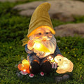 Solar Garden Outdoor Statues Gnome Feeding Rabbit with 6 LED Solar Figurine for Lawn,Patio,Balcony,Yard Decor Unique Housewarming Gift, for Grandfather, Father,Grandma-Ruum Studio Home