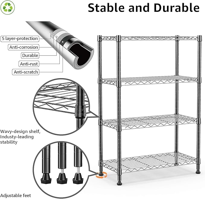 1000 lbs Storage Shelving Steel Heavy Duty 4-Tier Utility Shelving Unit Steel Organizer Wire Rack for Home,Kitchen,Office (13.7" D x 29.5" W x 47.2" H)-Ruum Studio Home