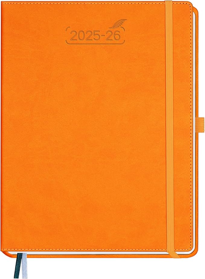 BEZEND Planner 2025-2026 Weekly and Monthly, 8.5" x 11" Academic Calendar (Jul 25-Dec 26) Vertical Daily Appointment with Hourly Timeslot & Monthly Tab, PU Leather Hardcover - Orange-Ruum Studio Home