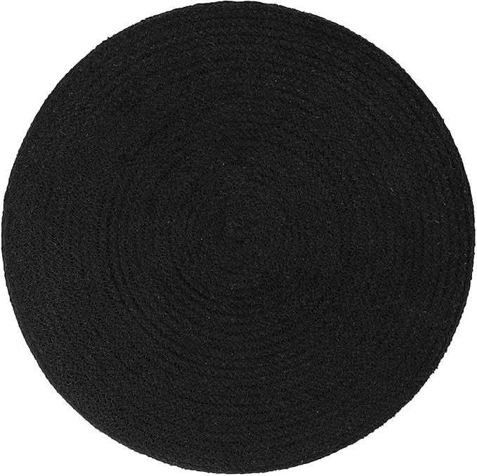 REDEARTH · Cylindrical Pouf Ottoman - Braided Pouffe Accent Sitting Round Footrest for Living Room, Bedroom, Nursery, kidsroom, Patio, Gym; 70% Cotton 30% Jute, (14.5x14.5x16; Black Natural)-Ruum Studio Home