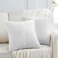 Fancy Homi 2 Packs Pure White Decorative Throw Pillow Covers 22x22 Inch for Living Room Couch Bed, Rustic Farmhouse Boho Home Decor, Soft Corss Corduroy Patchwork Accent Square Cushion Case 55x55 cm-Ruum Studio Home