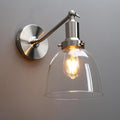 PERMO Industrial Vintage Slope Pole Wall Mount Single Sconce with 6.7" Oval Dome Clear Glass Shade Wall Sconce Light Lamp Fixture (Brushed Nickel)-Ruum Studio Home