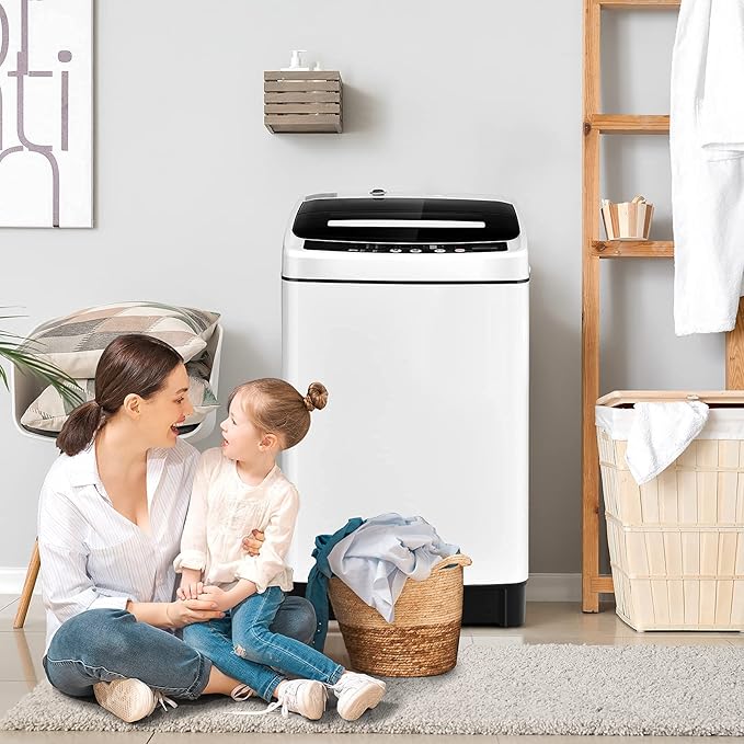 Giantex Portable Washing Machine, 2 in 1 Full Automatic Laundry Washer 1.5Cu.Ft 11lbs Capacity Washing and Spinning Combo 8 Programs 10 Water Levels Energy Saving Top Load Washer for Apartment Dorm-Ruum Studio Home