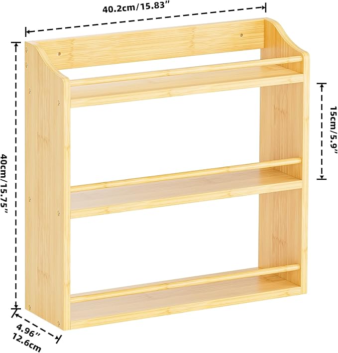 Spice Rack Wall Mounted, Spice Organizer for Counter, Bamboo Spice Storage Holder for Kitchen Cabinet, Pantry (Spice Jars Not Included, Natural)-Ruum Studio Home