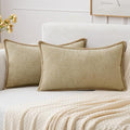 MIULEE Pack of 2 Couch Throw Pillow Covers 12x20 Inch Beige Farmhouse Decorative Pillow Covers with Stitched Edge Soft Chenille Solid Dyed Spring Pillow Covers for Sofa Bed Living Room-Ruum Studio Home