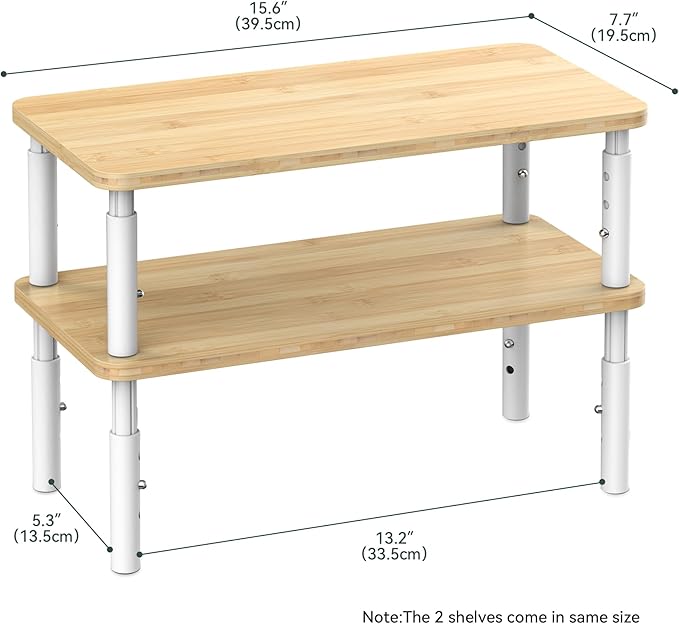 Cabinet Organizer Shelf, Spice Rack Set of 2 Kitchen Pantry Cupboard Shelves, Stackable, Height Adjustable, Natural Bamboo (15.6" W)-Ruum Studio Home