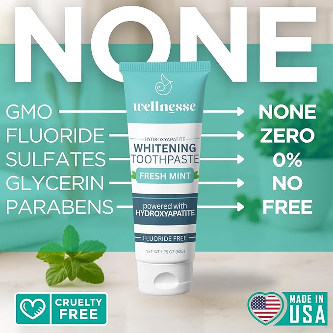 Wellnesse Hydroxyapatite Toothpaste – Fluoride Free for Sensitive Gums – Anti-Plaque, Remineralizing, Enamel Protection & Natural Whitening Toothpaste for Adults – Fresh Mint Flavor – 1.75 oz-Ruum Studio Home