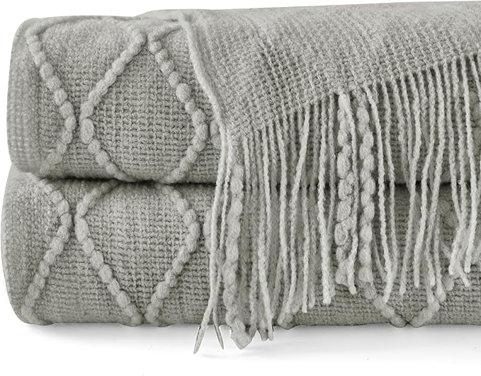 inhand Knitted Throw Blankets for Couch and Bed, Soft Cozy Knit Blanket with Tassel, Light Grey Lightweight Decorative Blankets and Throws, Farmhouse Warm Woven Blanket for Men and Women, 60"x80"-Ruum Studio Home