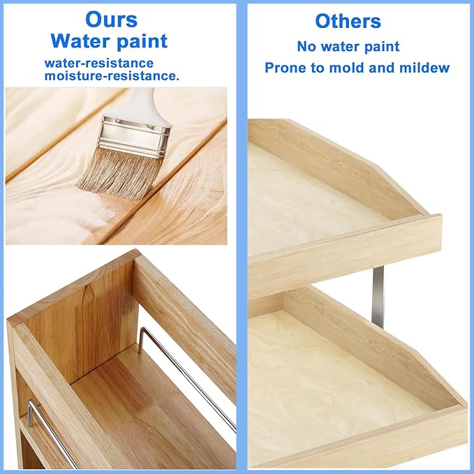 DINDON Pull Out Spice Rack Cabinet Organizer, (8" W x 21.9" D x 25.2" H) Multi-Use Soild Wood Pull Out Cabinet Organizer Slide Out Shelf Sliding Base Cabinet Storage Organization-Ruum Studio Home