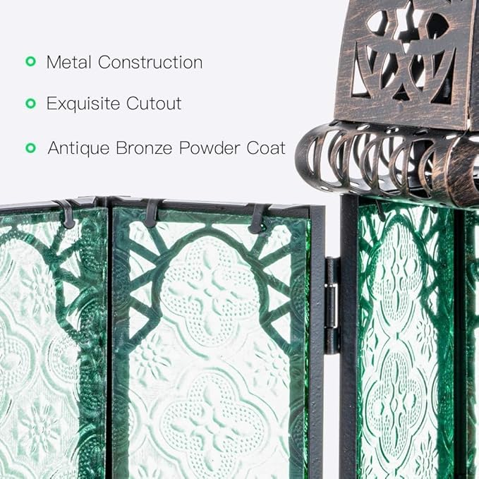 NEEDOMO Hanging Moroccan Lantern, 11'' Vintage Candle Holder, Metal Lanterns Decorative Indoor Outdoor, Table, Patio, Porch, Shelf, Gothic Home Decor (Green, Medium Size)-Ruum Studio Home