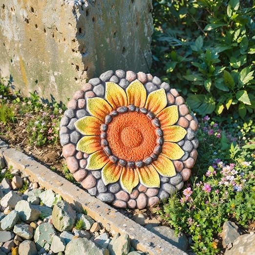 Sunflower Stepping Stones Outdoor Garden - Pavers for Outside Walkway Garden Stones Garden Stepping Stones Outdoor Decorative Stone for Garden 9.5 * 9.5 * 0.7 Inch LC Lcdecohome-Ruum Studio Home