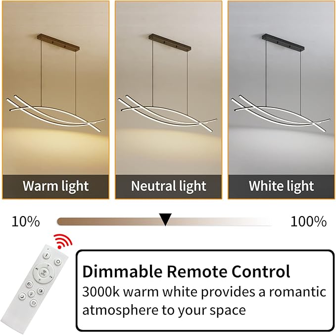 Pendant Light, Linear Pendant Light LED Dimmable Hanging Light Fixture, LED Modern Curved Chandelier, Chandeliers for Dining Room-Ruum Studio Home