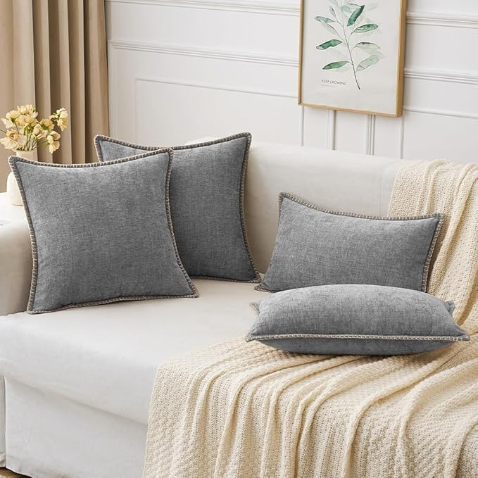 MIULEE Pack of 2 Couch Throw Pillow Covers 20x20 Inch Dark Gray Farmhouse Decorative Pillow Covers with Stitched Edge Soft Chenille Solid Dyed Spring Pillow Covers for Sofa Bed Living Room-Ruum Studio Home