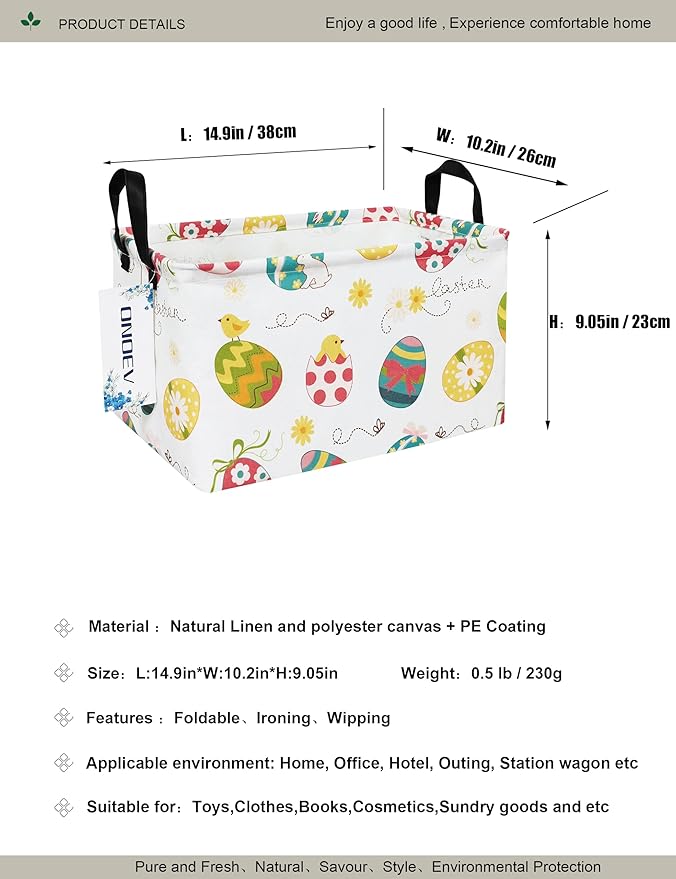 Rectangular Folding Laundry Basket,waterproof Canvas Basket,gift basket,Suitable for children's room,Office,Clothes,Toys Storage(Easter Eggs)-Ruum Studio Home