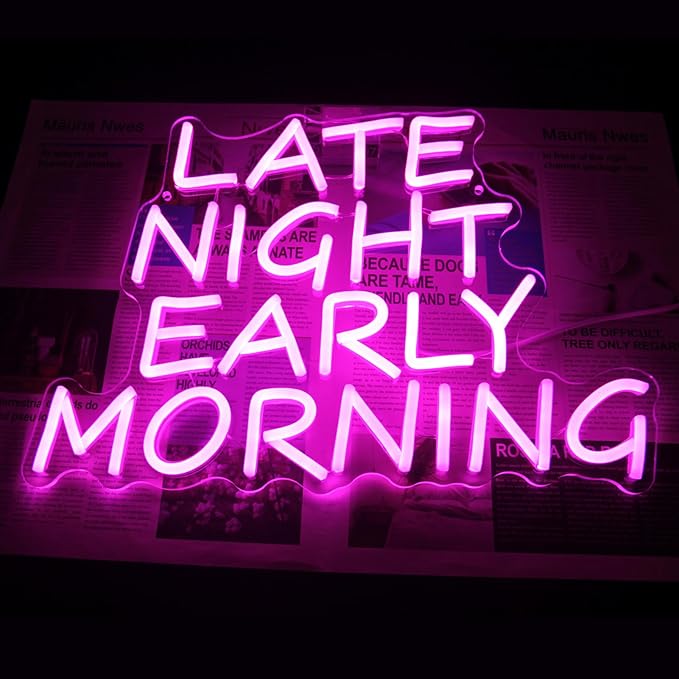 Bar Neon Sign Late Night Early Morning Neon Signs for Wall Decor Beer LED Neon Sign Pink Letter Neon Light Sign Dimmable Neon Lights for Bedroom Bar Party Hotel Club Party Man Cave Decor-Ruum Studio Home