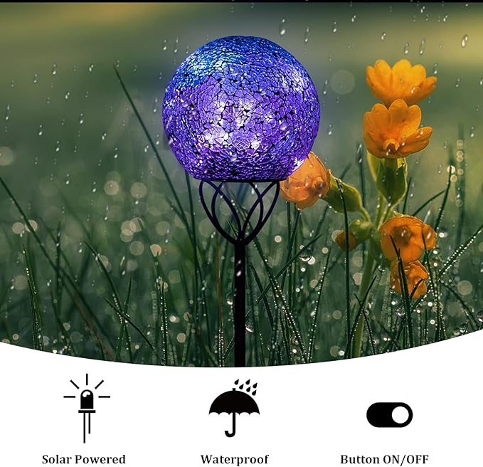 VCUTEKA Solar Lights Outdoor Garden Decor Mosaic Solar Garden Lights Waterproof Glass Ball LED Pathway Stake Light for Landscape Lawn Patio Yard Decoration Purple 6 inch-Ruum Studio Home