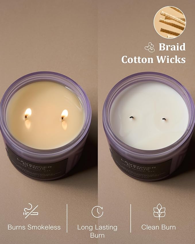 M&SENSE Soy Candles for Home Scented, 11.6oz Lavender Citrus Scent Aromatherapy 70H Burn Time, Stress Relief Gifts for Mom Girlfriend Teacher, Medium Jar Candle for Spa, Bath, Yoga-Ruum Studio Home