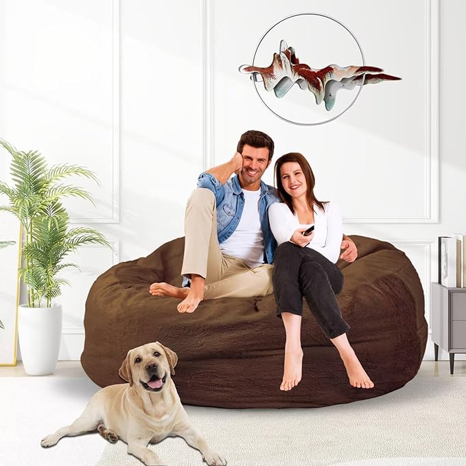 Bean Bag Chair for Adults 4FT,Soft Removable Cover for Teens/Girls Bedroom,Fluffy Giant Round Floor Beanbag Lounger Chairs (No Filler,Deep Coffee)-Ruum Studio Home