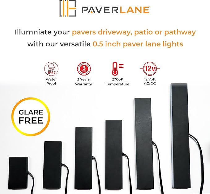 LUMENGY Paver Light Slim 0.5x16 Inch Glare-Free 2700K Warm White, Steel Brick Lighting for Pavers, Walls, Driveway & Pathway Borders, Waterproof IP67, 12V AC/DC Drive-Over Rated-Ruum Studio Home