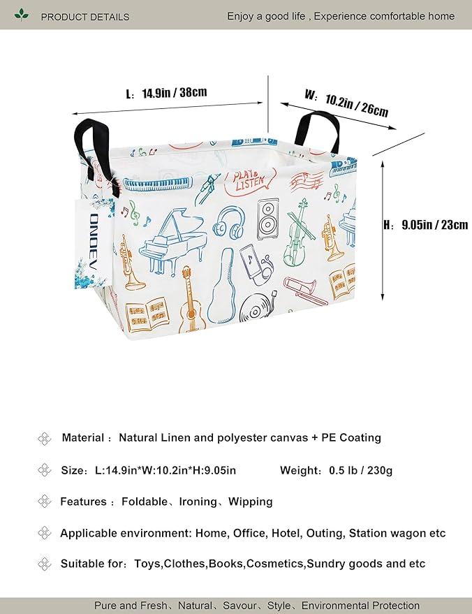 Rectangular Folding Laundry Basket,waterproof Canvas Basket,gift basket,Suitable for children's room,Clothes,Toys Storage(musical instrument)-Ruum Studio Home