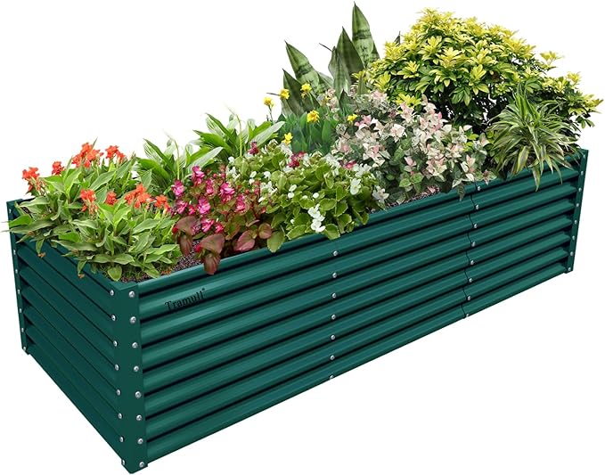 1 Pack 8x3x2FT Galvanized Raised Garden Bed Kit Retangular Metal Ground Planter Box Outdoor Bottomless Planter Raised Beds for Vegetables Flowers Herbs Fruits, Green-Ruum Studio Home