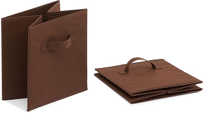 Amazon Basics Cube Organizer Storage Bins Handles, Collapsible Fabric, Pack of 6, 10.5"x10.5"x11", Brown-Ruum Studio Home