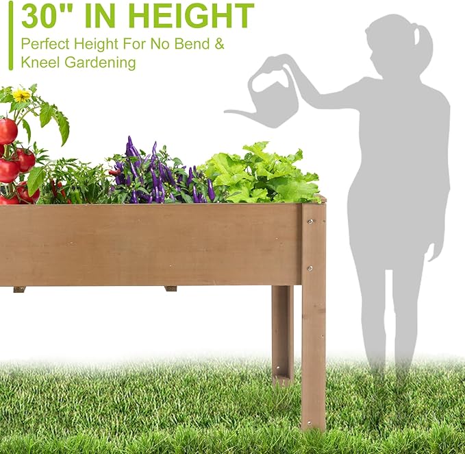 Outdoor Wood Raised Garden Bed- Elevated Planter Box with Legs, Durable Fir Wood, Reinforced Frame with Drainage Holes, Liner for Vegetables, Herbs, Flowers, 47" x 23"x 30"-Ruum Studio Home