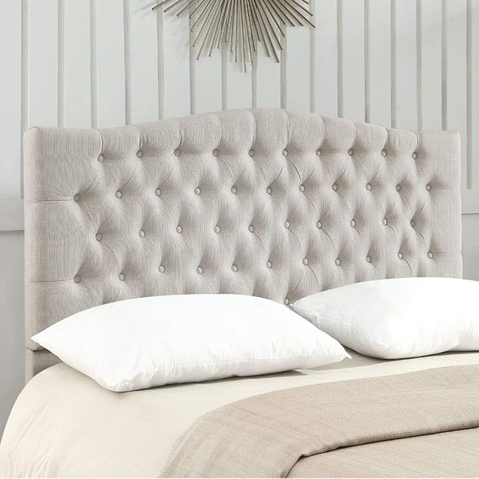 24KF Upholstered Tufted Button Linen Fabric Headboard,Comfortable Fashional Headboard Queen/Full Size,Ivory-Ruum Studio Home