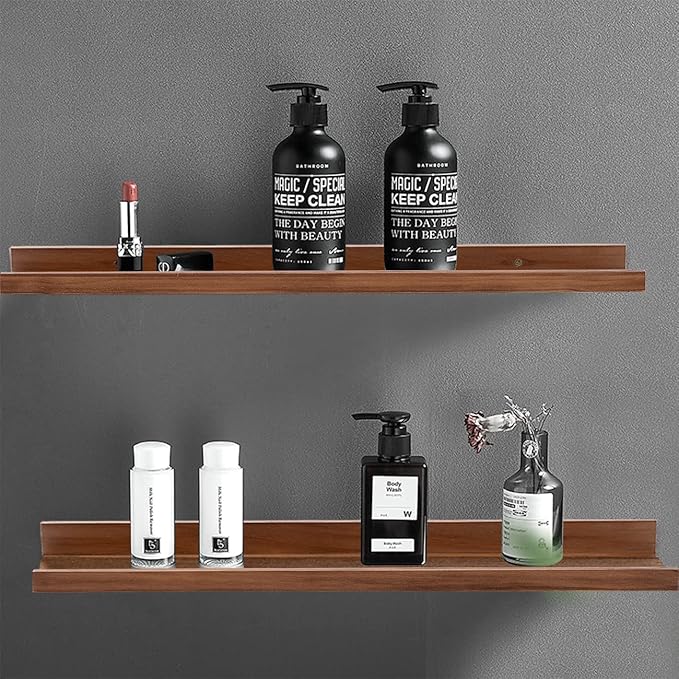 AZSKY Light Walnut Color Wood Wall Floating Shelves for Wall 36 Inch Bookshelf Wall Mount Picture Photo Frames Display Rack with Ledge Decorative Storage Shelves a Set of 2-Ruum Studio Home