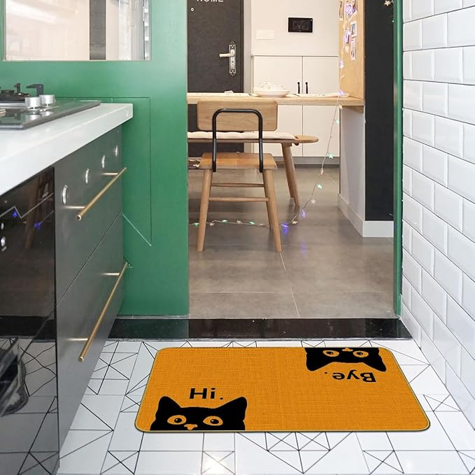 Mingnei Hi Bye Cat Welcome Doormat - Funny Black Cat Lover Floor Mat for Home, Kitchen, Entrance - Indoor/Outdoor Entryway Rug 30x17 (Orange)-Ruum Studio Home