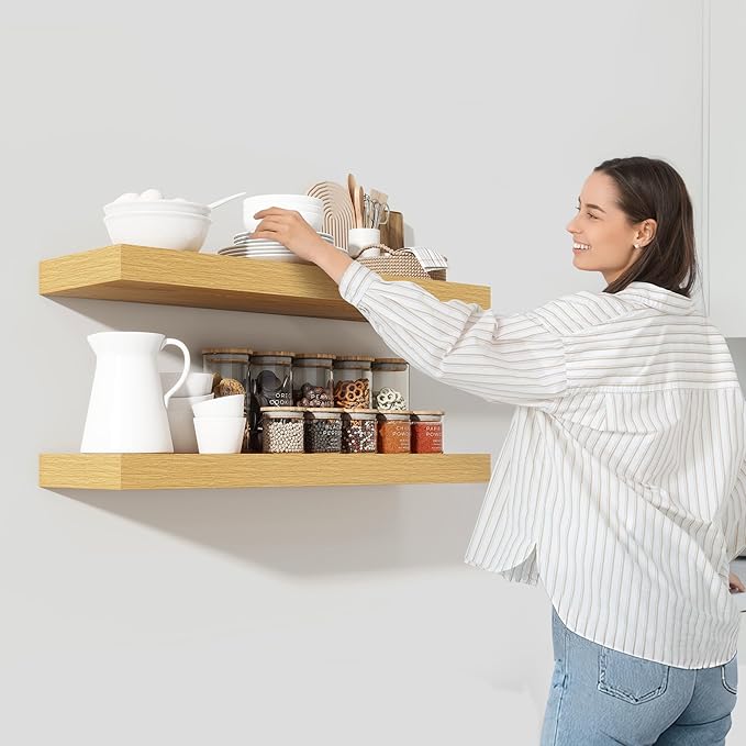 Heimlove 48" Floating Shelves for Wall,10 Deep Rustic Wood Storage Wall Shelves with Heavy Duty Brackets for Bathroom,Bedroom,Kitchen,Living Room,Office,Oak Color-Ruum Studio Home