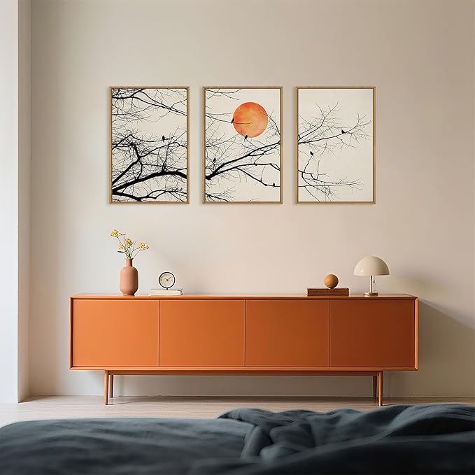 Celestdeco Large Vintage Tree Branch Framed Canvas Wall Art Set, Retro Tree Drawing Wall Decor, Nature Botanical Wall Painting, Neutral Landscape Art Print for Living Room, Bedroom, Office - 24"X36"X3-Ruum Studio Home
