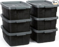 Rubbermaid Roughneck Tote 10 Gal, 6 Pack, Made in USA, Black & Gray, Rugged Plastic Stackable Storage Bins with Lids and Handles-Ruum Studio Home