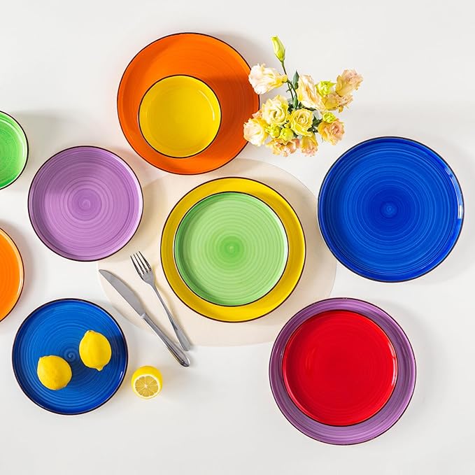vancasso Bonita Dinnerware Sets 18 Pieces, Stoneware Dishes Set for 6, Plates and Bowls Set, Dinshwasher and Microwave Safe, Multicolor-Ruum Studio Home