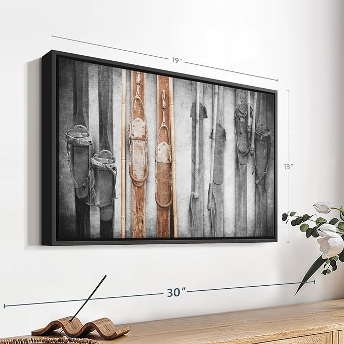 ElephantStock Ski Collection Wall Art - Horizontal Framed Canvas - 1-Piece Bathroom Wall Decor - Photography sports Canvas Print - Brown and Black Decor for Wall - 19" X 13"-Ruum Studio Home