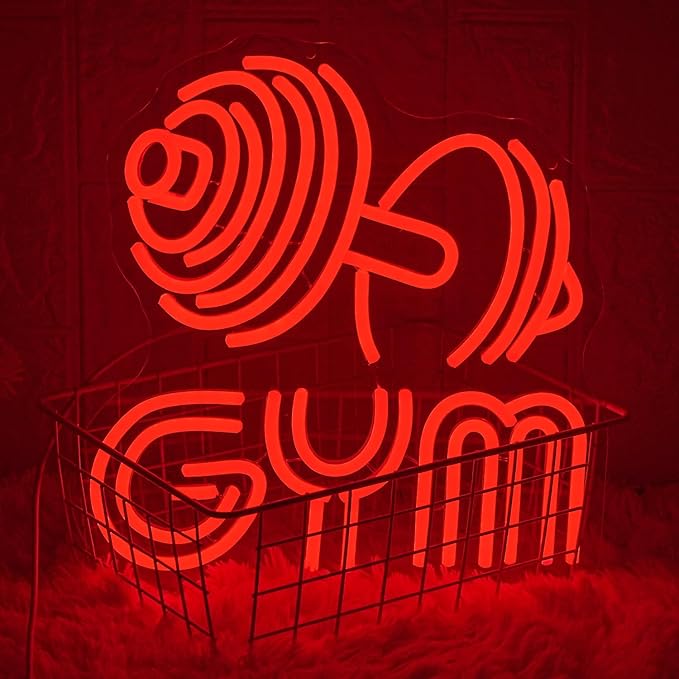 Dumbbell Neon Sign Barbell Gym Neon Signs Gym Letter Neon Light Gym Red Barbell Neon Light Sign for Sports Room, Decor Club,Party Bar,Fitness Club Decoration(Red)-Ruum Studio Home